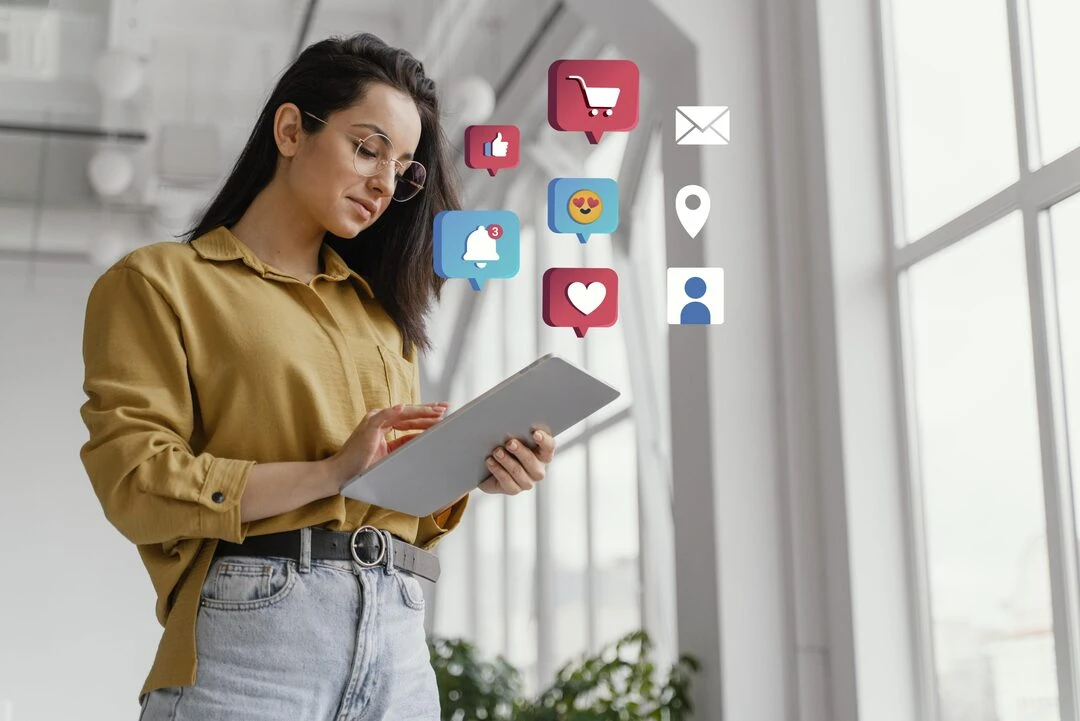 a woman holding a tablet